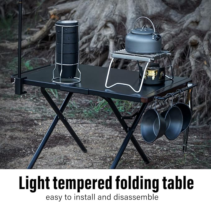 Folding Camping Table, Portable Picnic Table Outdoor Table with Hanging Side Pipe, Sturdy Lightweight Picnic Table with Storage Bag, Camping Accessories for Home Picnic BBQ Garden Cooking