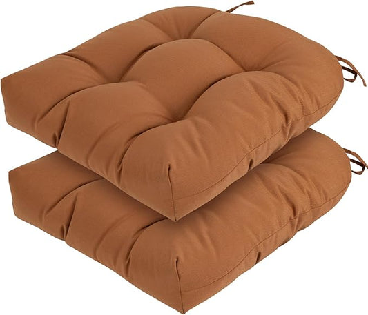 Outdoor Chair Cushions 19 x19 Inch,Water Resistant Tufted Seat Cushions 19",Reversible,Weather Resistant,Rounded Back Wicker Chair Cushion for Patio Garden Furniture(Caramel Orange)