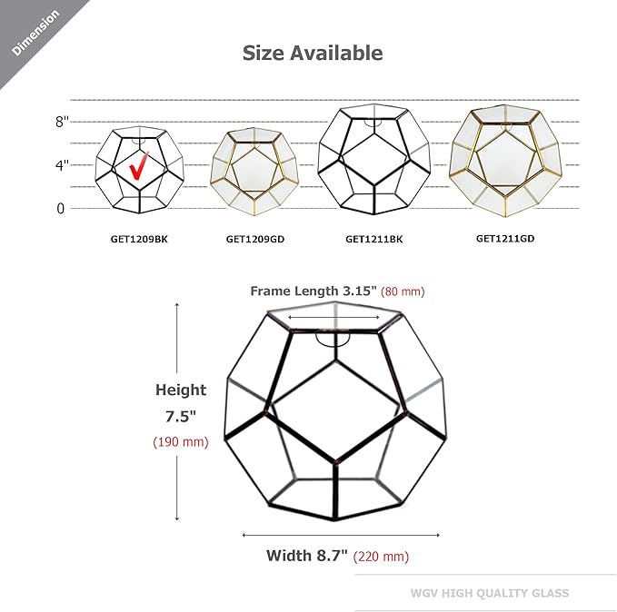 WGV Geometric Planter Terrarium, Width 8.7" Height 7.5" Clear Glass Black Frame DIY Succulent air Plant Miniature Fairy Garden Windowsill Tabletop Decor, Globe Geode 1 Piece