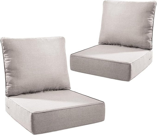 Outdoor Seat Cushion Set-24 x 24 x 6 Inch Outdoor Chair Cushions Set of 2 with Water Resistant & Removable Cover Outdoor Cushions for Patio Furniture Chair Sofa Couch-Beige