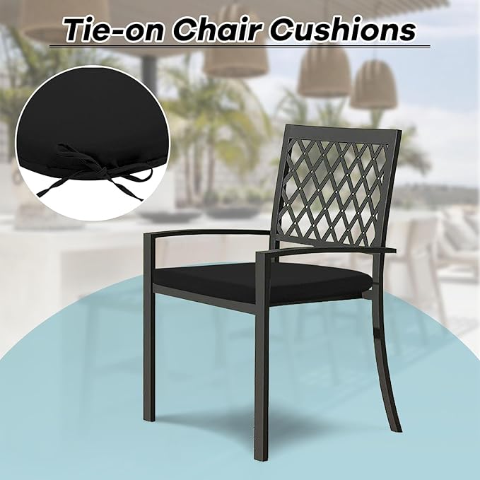 Basic Beyond Outdoor Chair Cushions Set of 4, Outdoor Cushions for Patio Furniture, Water Resistant Patio Chair Cushions with 2 Ties, 17x16x2, Black