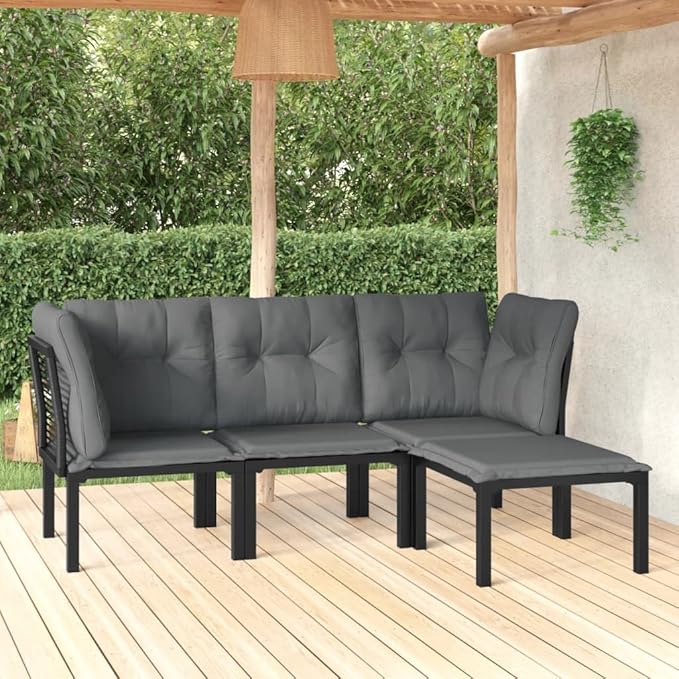 Garden Lounge Set Black and Dark Grey Outdoor Furniture Set Garden Seating Ensemble for Pond Backyard