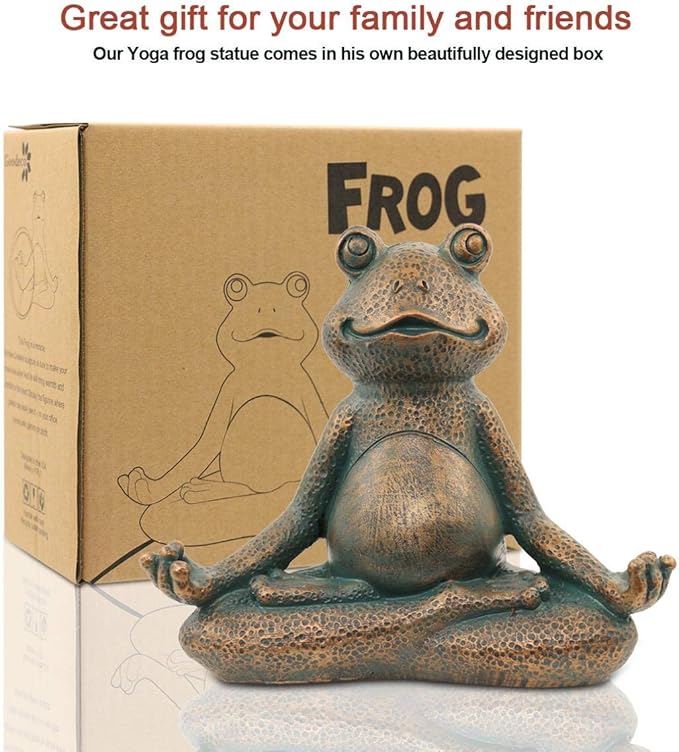Nacome Meditating Frog Miniature Figurine,Zen Yoga Frog Garden Statue Ornament- Indoor/Outdoor Garden Sculpture for Fairy Garden,Home, Patio,Deck,Porch Yard Art Decoration,5 inch(Copper)Christmas Gift