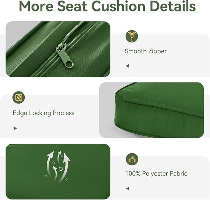 Aoxun Replacement Cushions for Outdoor Furniture, 14-Piece Outdoor Cushions for Patio Furniture, Deep Seat, Splash-Proof & Fade Resistant Couch Cushion for 6-Seat Patio Conversation Sets, Dark Green