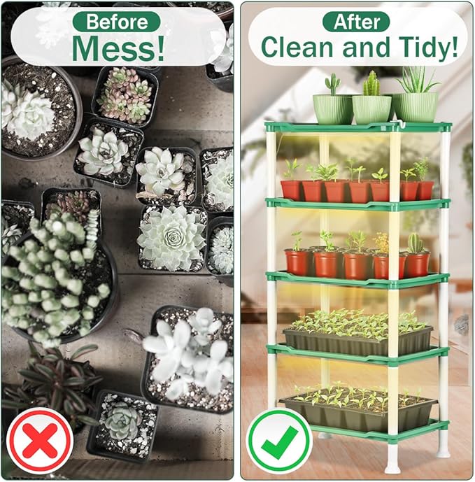 5-Tier Seed Starter Tray, Plant Stand with Grow Lights Full Spectrum Sunlike Plant Light for Indoor/Greenhouse Small Plant Pots, Cell Trays, Succulents, Seedlings Gardening
