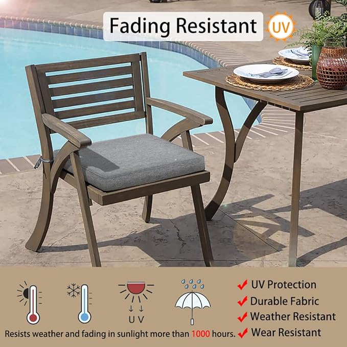 Magpie Fabrics Indoor Outdoor Waterproof Square Chair Cushion, 18" x 18" x 2.5", 2 Pack, Water Resistant Seat Cushions, for Patio Garden Office, Heather Grey