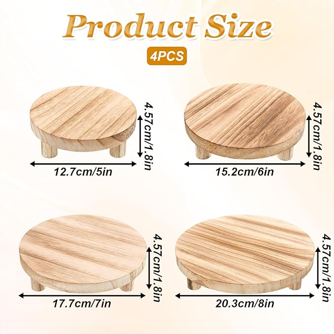 4 Pcs Wooden Risers Display Stands, Round Wood Risers Display Pedestal Stands Mini Tiered Tray Stand Rustic Wood Riser for Home Decor Kitchen Counter (5", 6", 7", 8",Brown)