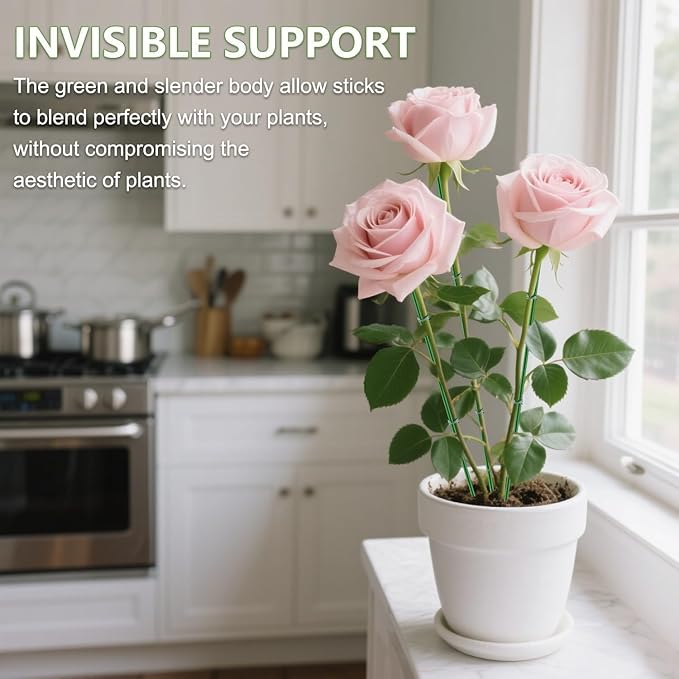 15Pcs Orchid Stakes,SupKing 17.7 Inch Plant Support Sticks Invisible Bendable Green Pole Rods for Small Indoor Outdoor Potted Plants Comes 20Pcs Ties