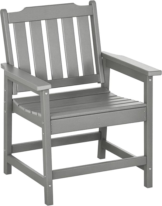 Outsunny All-Weather Patio Chair, HDPE Patio Dining Chair, Heavy Duty Wood-Like Outdoor Furniture for Garden, Backyard, Deck, Porch, Lawn, Gray