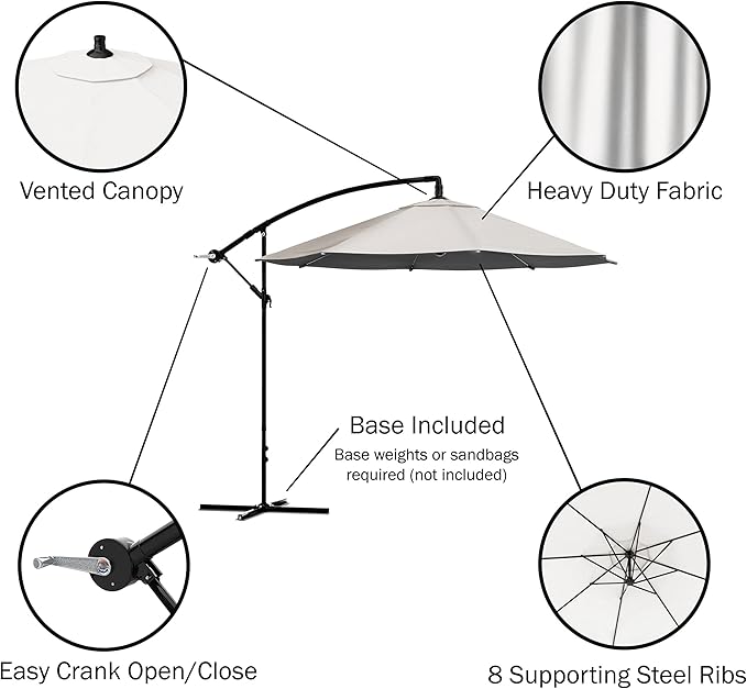 10 Ft Offset Cantilever Patio Umbrella - Fade-Resistant Shade Umbrella Outdoor Patio Canopy with Cross Base for Garden, Lawn, Deck, Yard or Pool by Pure Garden (Cream)