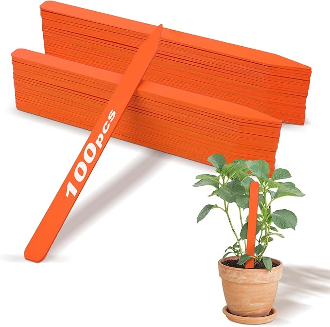 Weysat 100 Pcs 12" Wood Plant Labels for Field or Containers Plant Tags Wood Garden Labels for Seedling Stakes Markers Nursery Seed Tags with Smooth Surface for Pot Herbs Flowers Vegetables (Orange)