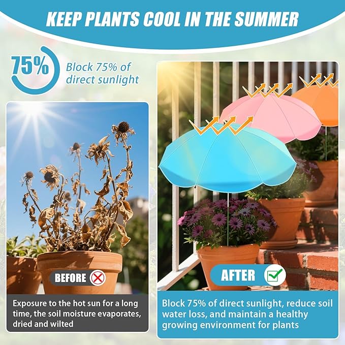 Plant Shades for Outdoor Plants, Plant Umbrellas for Garden Plants, Plant Shade Umbrella 4 Pack with Sun Cover, Cloth Protection for Garden Outdoor Plants
