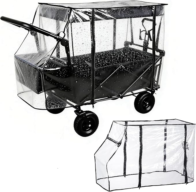 Rain Cover for Wagon Waterproof Canopy for Collapsible Folding Carts Strollers Wagon Cart Cover with Zippered Side Wagon Accessories for Camping Picnic Shopping Garden Outdoor Activities (Black)
