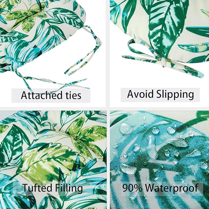 FUNHOME Outdoor Chair Cushions 19 x19 Inch,Water Resistant Tufted Seat Cushions 19",Reversible,Weather Resistant,Rounded Back Wicker Chair Cushion for Patio Garden Furniture(Palm Leaf)