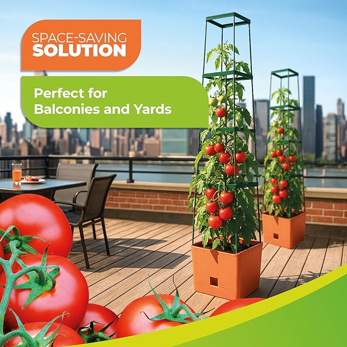 Bio Green Maxitom - 1.5 m Trellis for Climbing Plants - Plant Support for Climbing Plants, Vines, Vegetables, Tomatoes - Garden Trellis - Planter Box with Trellis - 2 Pack Plant Towers - Terracotta