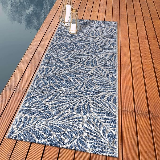 Keen Home Design Terrace Outdoor Runner Rug - 26"x119" Washable Indoor/Outdoor Rug for Patio, Kitchen, Balcony, Beach, Garden, Deck and Porch, Size: 2'2" x 9'11", Rainforest Navy