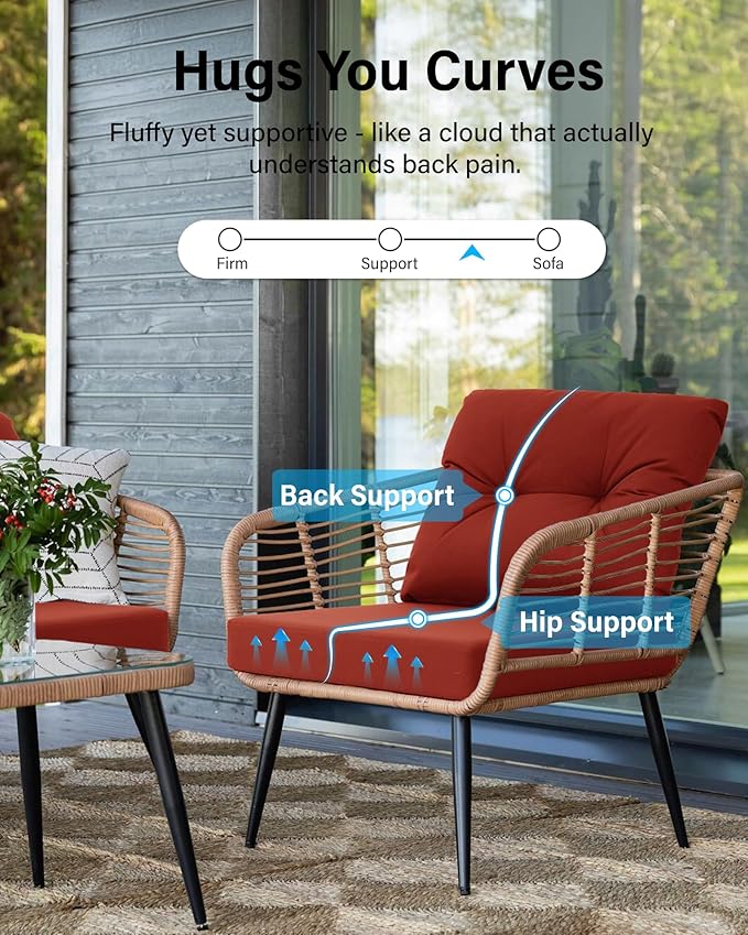 YEFU Olefin Outdoor Chair Cushions: Fade Resistant Outdoor Seat Cushion 24 x 24 - All Weather Patio Furniture Cushion with Ties - Deep Seat Patio Cushions for Chair Sofa Couch(Burnt Orange)