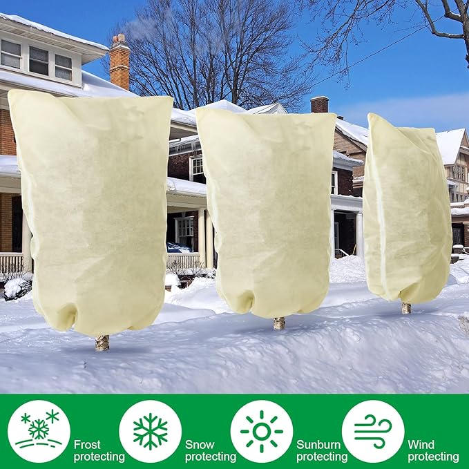 1 Pcs 10 x 10 ft Plant Covers Freeze Protection Extra Large Frost Cloth Plant Covers with Zipper Drawstring Winter Cold Weather Frost Blankets for Outdoor Palm Fruit Tree and Shrubs (Beige)