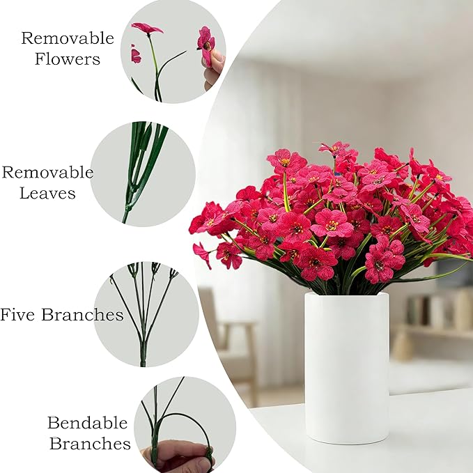 20 Bundles Artificial Flowers for Outdoors, UV Resistant Fake Flowers with Plastic Plants for Outside , Faux magenta Silk Flower for outdoor Planters , realistic Plant Front Porch Patio Decor-Rosy