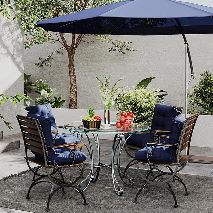 Outdoor Chair Cushion, 42x21x4 Inch Patio Cushions for Dining/Rocking Chairs, High Back Soft Seat Pad with Ties, Indoor Outside Use, Fade-Resistant & Waterproof, Dark Blue