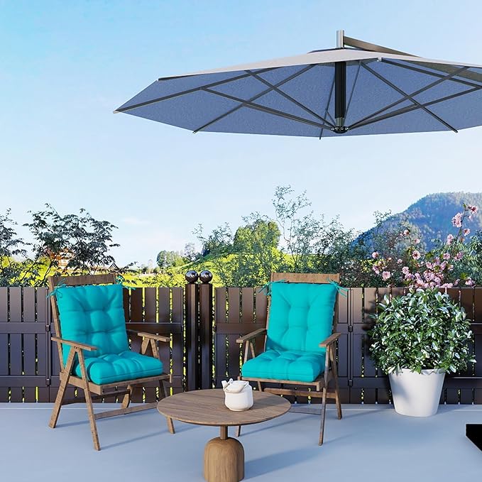 Outdoor Chair Cushion, 42x21x4 Inch Patio Cushions for Dining/Rocking Chairs, High Back Soft Seat Pad with Ties, Indoor Outside Use, Fade-Resistant & Waterproof, Lake Blue