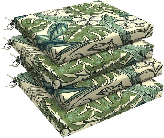 LVTXIII Outdoor Seat Cushions Seasonal Replacement Chair Cushions, Patio Chair Pads with Ties for Dining Chairs and Garden Furniture, Square Back, 18.5"x16"x2", 4 Pack, Tropical Paradise