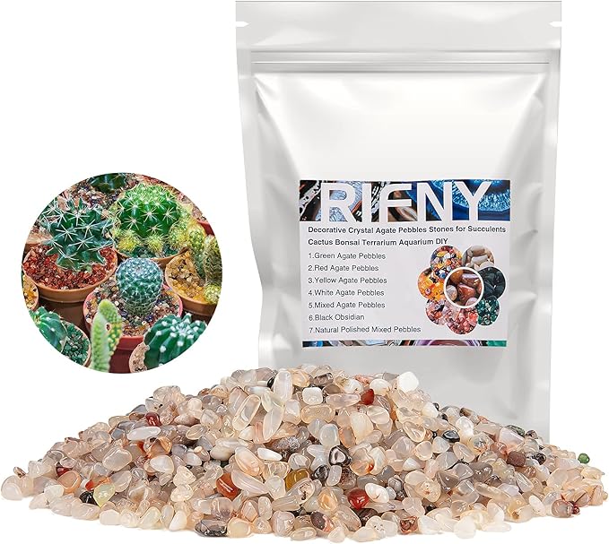 Decorative Polished Rocks, RIFNY 0.3" Gravel Rocks Crushed Crystal for Plant Flower Pots Succulents Cactus Bamboo Plant Vase Filler Aquarium Fish Tank Decorations and DIY Craft (3 LB, White)