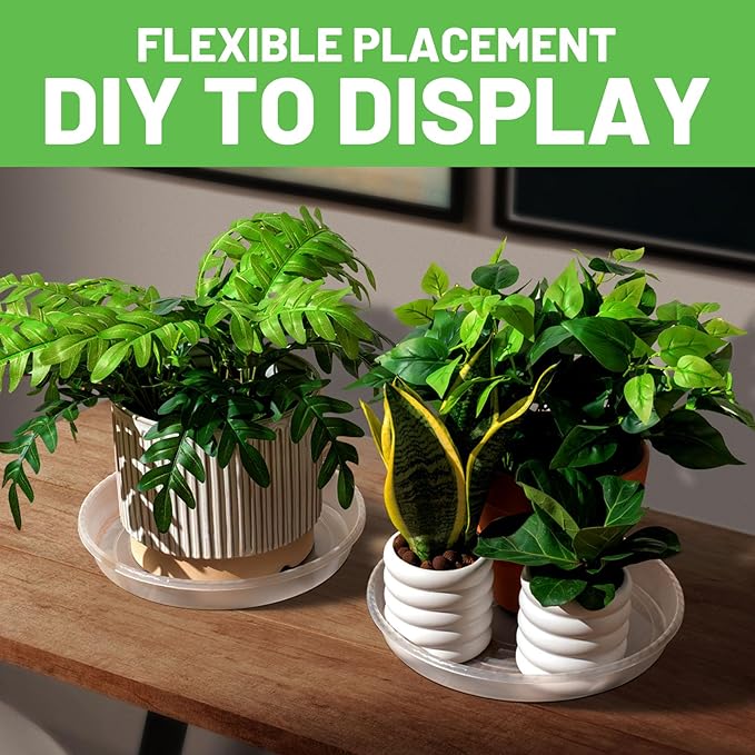 MUDEELA 6 Pack of 12 Inches Plant Saucers for Indoor, Durable Plastic Round Plant Tray Plant Dish Pant Plate to Catch Water for Flower and Plant Pot, Thicker, Stronger, Deeper, Clear