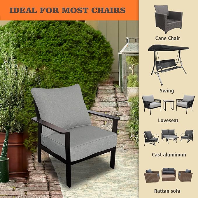 Goodgoods 24 x 24 inch Outdoor Patio Deep Seat Cushions Set of 2, Fade-Resistant & Water-Resistant Outdoor Furniture Chair Cushions with 30D High-Resilience Foam for Sofa Chair, Light Gray