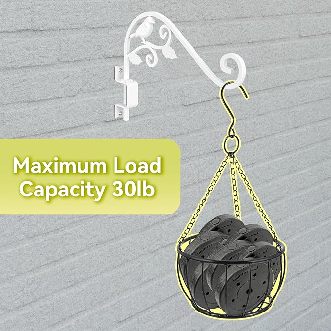 Outdoor Plant Hangers, 2 Pack 15.15 inch Swivel Plant Hooks for Wall Sturdy Wrought Iron Plant Hangers Outdoor, Hanging Plant Bracket Heavy Duty for Bird Feeders, Planters, Lanterns, Wind Chime,White