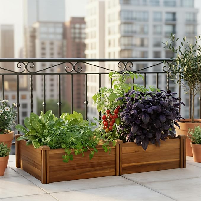 Durable Wooden Planter Box Outdoor – Natural Acacia Wood Raised Bed for Diverse Planting – Elevated Garden Box for Vegetables – Promotes Better Drainage – Sturdy Garden Bed (47x25x10 IN)
