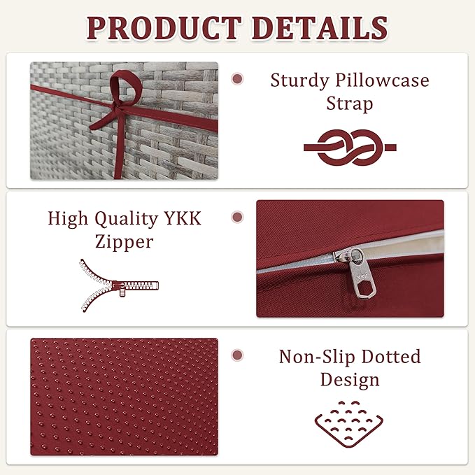 8-Piece Outdoor Cushions for Patio Furniture Thick Outdoor Chair Cushions Resilient Foam Waterproof Deep Seat Cushion Replacement for 3-Seat Sectional Sets Liner&Cover Burgundy