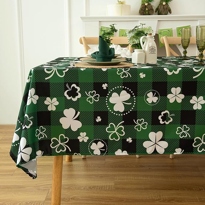 Waterproof Celtic Plaid Tablecloth Fabric - St Patrick's Day Green Oblong 52x70 Inch Buffalo Tartan Festive Table Cloth for Indoor Use - Irish Accessories for Dinner, BBQs, and Parties