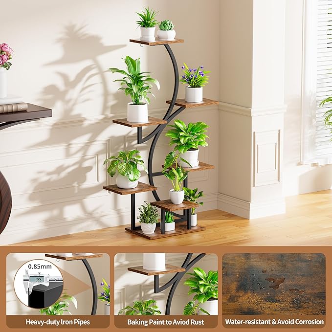 Plant Stand Indoor with Grow Lights, 7 Tiered Plant Shelf Indoor, 44" Corner Plant Stands for Indoor Plants, Tall Plant Flower Display Shelf, S-Shaped Plant Rack for Home, Living Room, Black