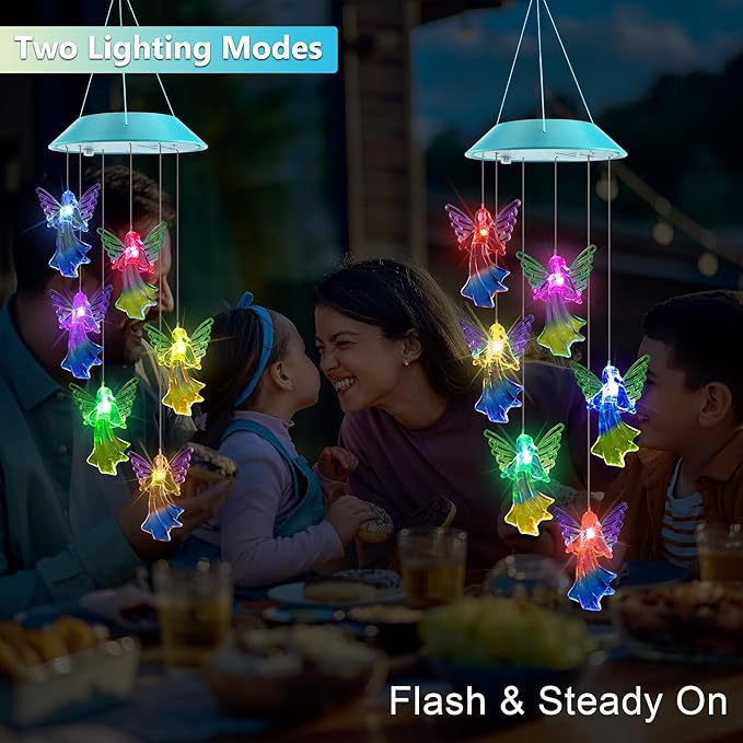 Solar Angel Gift for Mom Girls, Color Changing Solar Wind Chimes for Outside, Outdoor Decorative Mobile Lights for Garden, Yard, Patio, Window, Party Decorations, Gift for Women