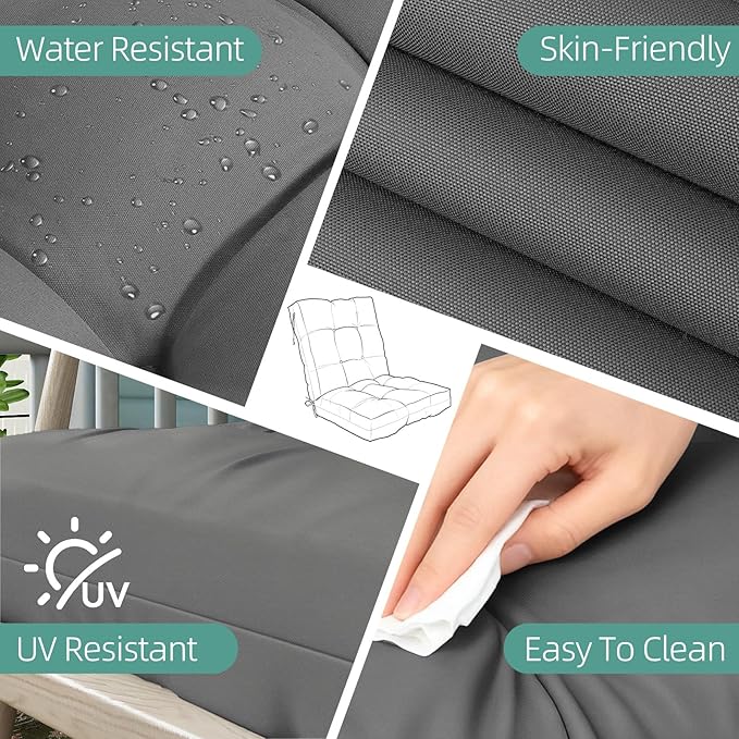Outdoor Chair Cushion, 42x21x4 Inch Patio Cushions for Dining/Rocking Chairs, High Back Soft Seat Pad with Ties, Indoor Outside Use, Fade-Resistant & Waterproof, Dark Gray