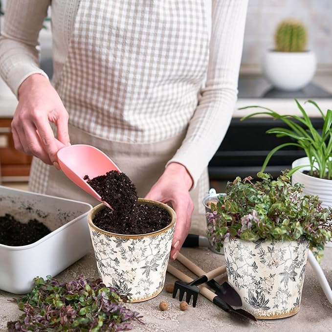Farmhouse Ceramic Planter 5.5 Inch Large Plants Pot Crack Beige Gray Flowers Plant Pots with Drainage Hole Indoor Plants Kitchen Rustic Antique Decor Gift