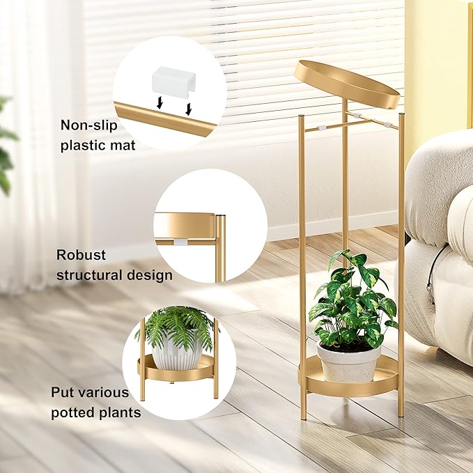 Plant Stand Plant pots Indoor Stands – Metal Flower Pots Stand Plant Shelf for Multiple Plants,2 Tier Removable Display Plant Table Gardeing Gifts for Living Room Outdoor Garden Balcony Décor Gold
