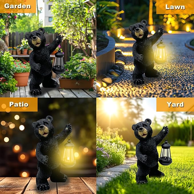 Solar Lantern Garden Statues Decor, 14" Large Outdoor Bear Figurine Lights for Yard Patio Decoration - Unique Christmas Housewarming Gift for Grandma Wowen Mom
