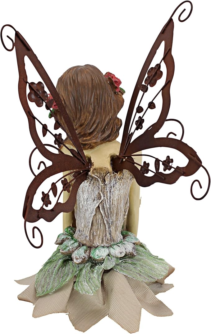 Design Toscano Fannie the Garden Fairy Indoor/Outdoor Shelf Sitting Statue, 12 Inch Tall, Cast Stone Resin, Full Color Finish