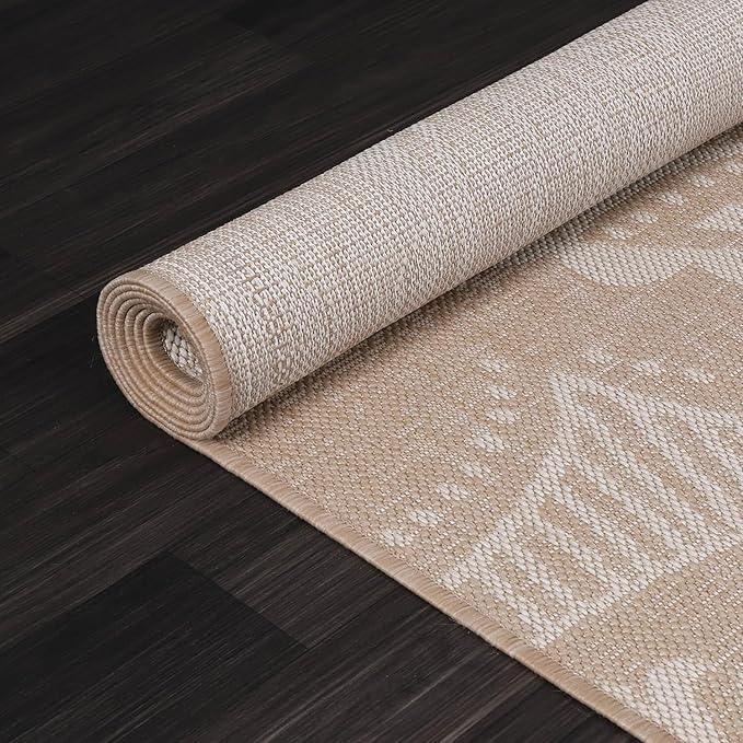 Medallion Outdoor Rug 10x14 Washable Outside Carpet for Indoor Patio Porch Waterproof Easy Cleaning Non Shedding Area Rugs Beige 10 x 14