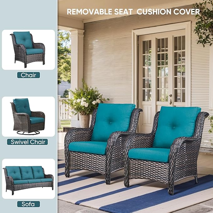 Outdoor Chair Cushions 3 Packs - Outside High Back Thick Water-Resistant Cushion 22x24 with Zipper Cover for Patio Glider Rocking Chairs Loveseat Couch – Peacock Green/Buckle