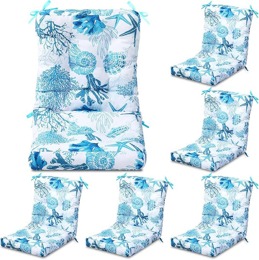 Hoteam 6 Set Outdoor Deep Seat Patio Chair Cushions Waterproof Patio Cushions Set 20 x 42 Inch for Furniture Replacement Removable Seat and Back (Ocean)