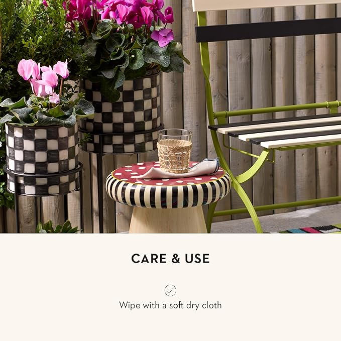 MACKENZIE-CHILDS Set of 2 Check It Out Metal Planters, Black-and-White Garden Planter
