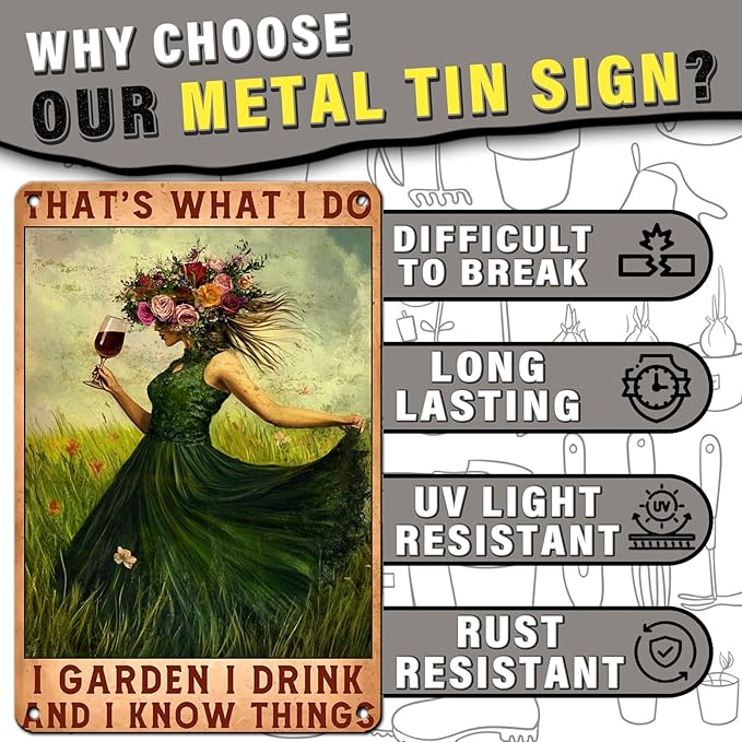 PEACHGARDEN Funny Garden Metal Sign Women's Gift for Yard That's What I Do I Garden I Drink for Patio Porch Home Women Cave 8x12inch