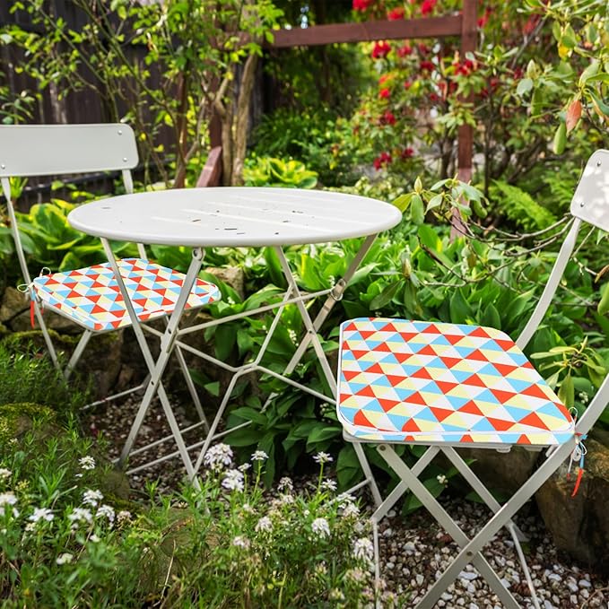 GUEGLSA Outdoor Indoor Waterproof Seat Cushions,16x16 Inches Patio Chair Cushion with Ties,Machine Washable Seat Pad for Home Garden Kitchen Dining Office Chair,Set of 2, Mix Diamond