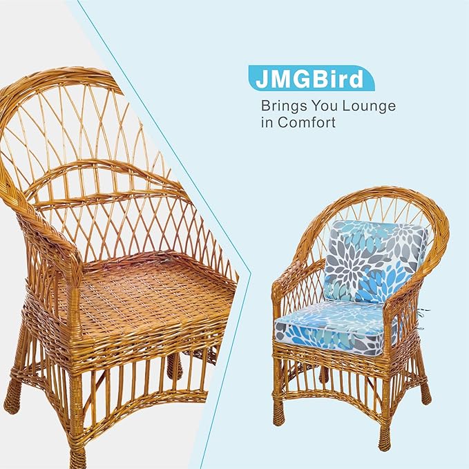 JMGBird Outdoor Chair Cushions Set, Water Resistant Seat Cushions 22 x 22 Inch with Ties, Outdoor Cushions for Patio Furniture