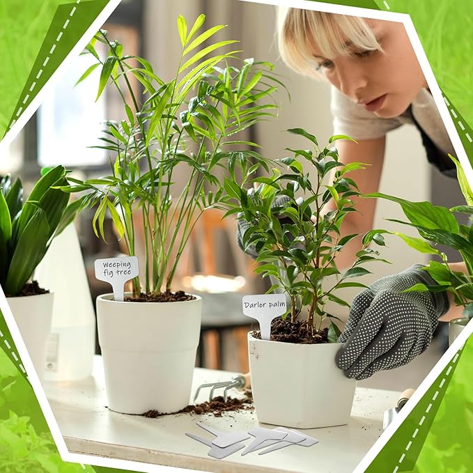 Hicarer 24 Pcs Metal Plant Labels Weatherproof Garden Markers 4" x 2.4" Engraving Stainless Steel 304 T-Type Plant Tags Reusable Nursery Tags for Outdoor Garden Greenhouse Vegetables Herb Flower Seed