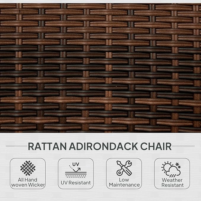Outsunny Patio Wicker Adirondack Chair, Outdoor All-Weather Rattan Fire Pit Chair with Soft Cushions, Tall Curved Backrest and Comfortable Armrests for Deck or Garden, Mixed Brown/Cream White