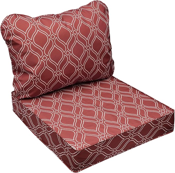 AAAAAcessories Outdoor Seat Cushions for Chairs, Fade-Resistant, Waterproof Patio Furniture Replacement Cushions, 25.5" x 25.5" x 5" + 25.5" x 19", Clay Red Vine Trellis